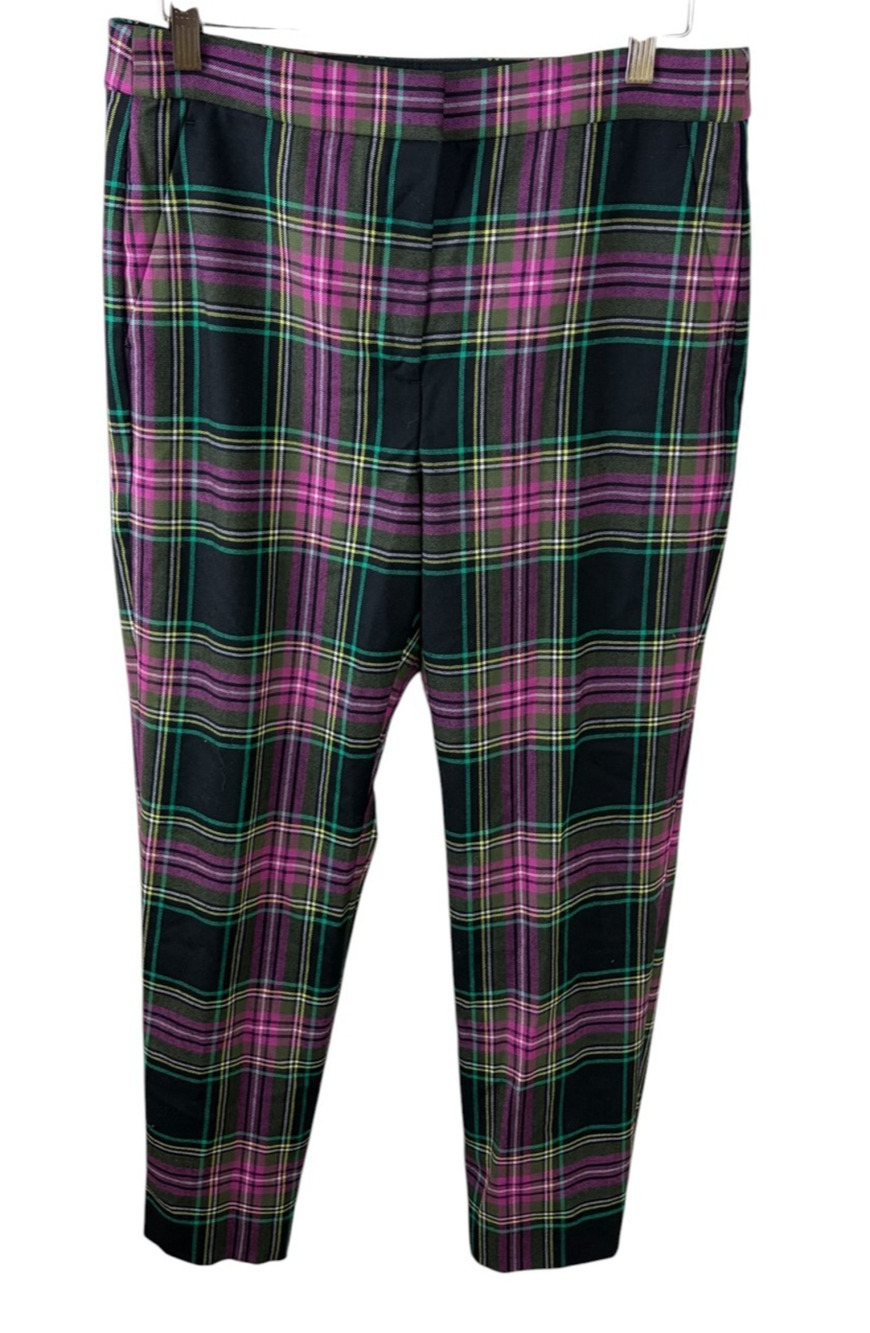 J. Crew NEW Kate Straight-Leg Pant Pink Stewart Tartan Wool Plaid 8 Academia